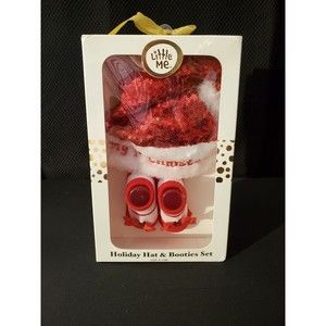 𝅺LITTLE ME Baby 1st Christmas Holiday Sequin Santa HAT & BOOTIES Set 0-12M NEW